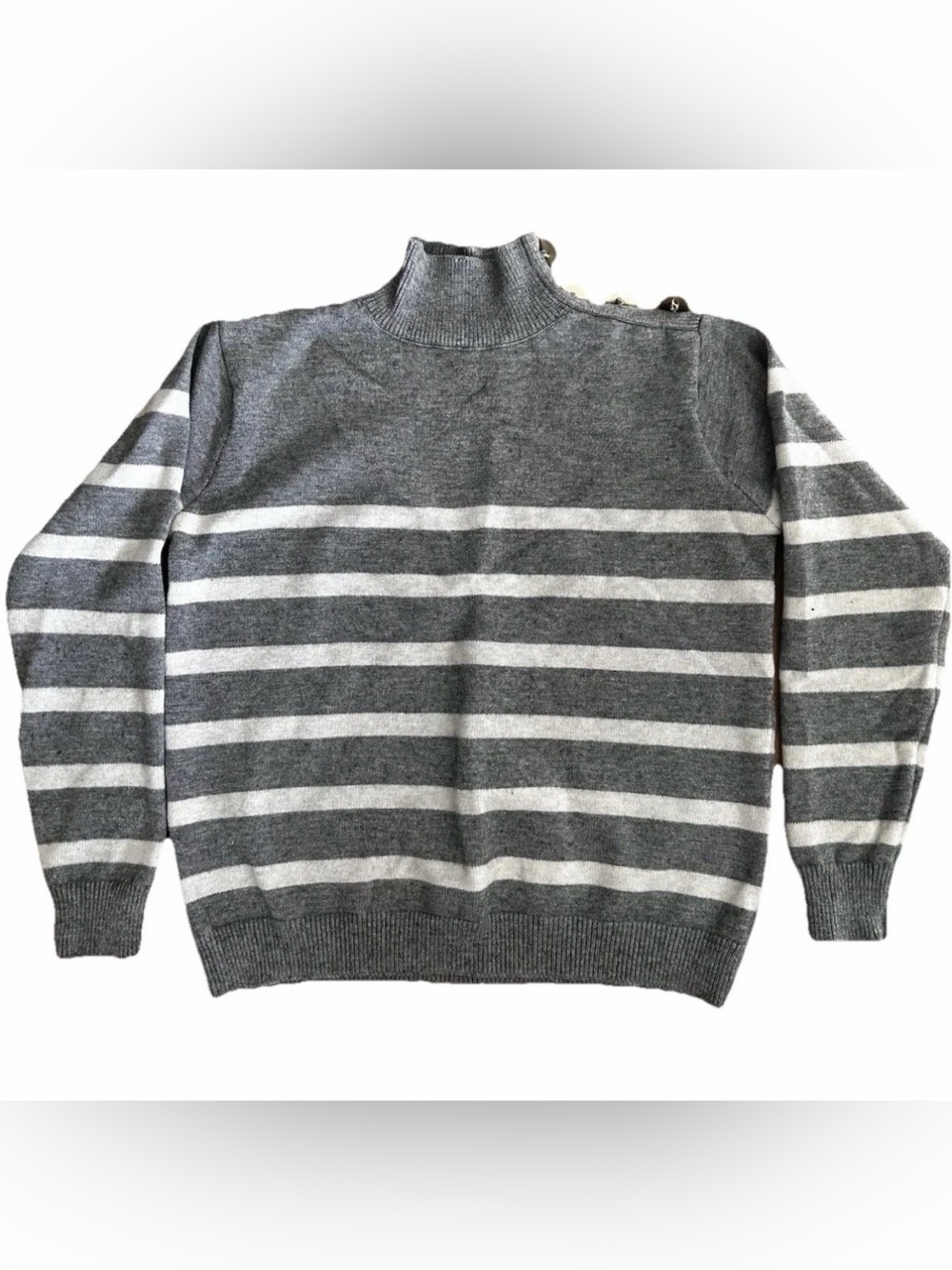 Chic Gray Striped Turtleneck Sweater